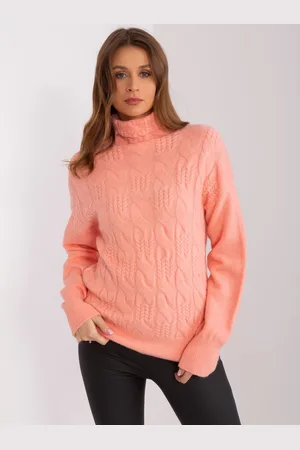 Wool Fashion Italia Dámský broskvový rolák s copánky