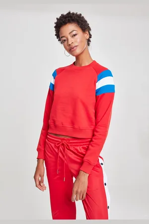 Urban classics Ladies Sleeve Stripe Crew firered/světlemodrá/bílá
