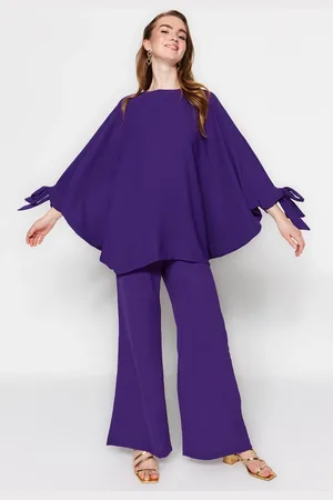 Trendyol Purple Bat Sleeve Woven Aerobin Tunic-Pants Suit