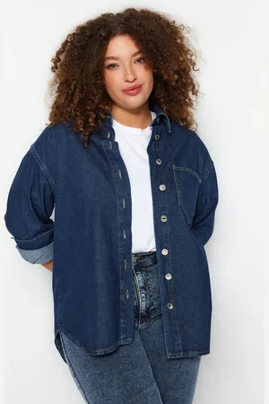 Trendyol Curve tmavě oversize džínová košile