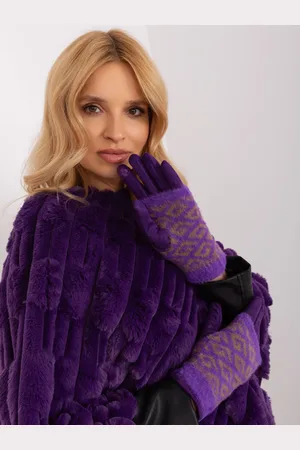 Wool Fashion Italia Tmavě fialové dvoudílné rukavice