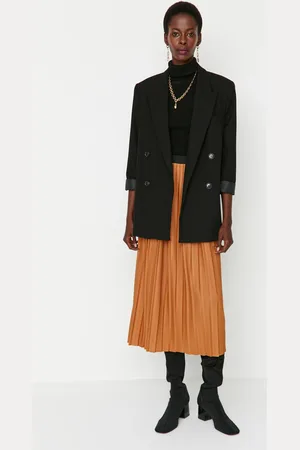 Trendyol Camel Pleated High Waist Woven Skirt