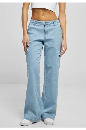 Urban classics Dámské džíny High Waist Straight Denim Cargo - modré
