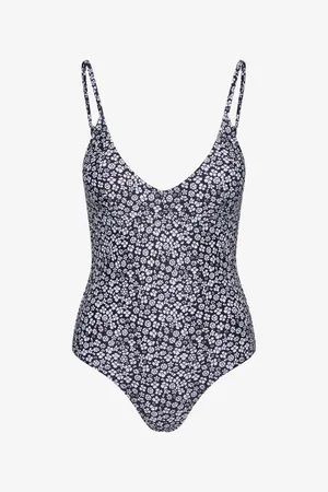 VERO MODA Bílo-černé květované jednodílné plavky Doris - Dámské