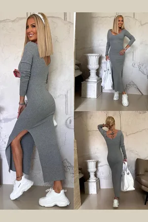 By o la la Grey maxi pencil dress
