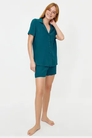 Trendyol Oil Viscose Shirt- Shorts Woven Pajamas Set