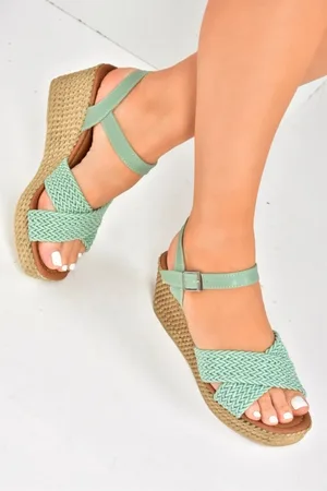 Fox Green Fabric Wedge Heels Women