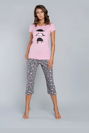 Italian Fashion Pyžamo Dima krátké rukávy, 3/4 kalhoty - růžový/střední potisk melange