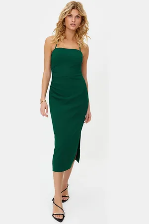Trendyol Green Fitted Slit Maxi Pencil Skirt Woven Dress