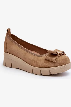 Lewski Shoes Baleríny Kožené Na Platformě S Ozdobou Bežové Lewski 3384