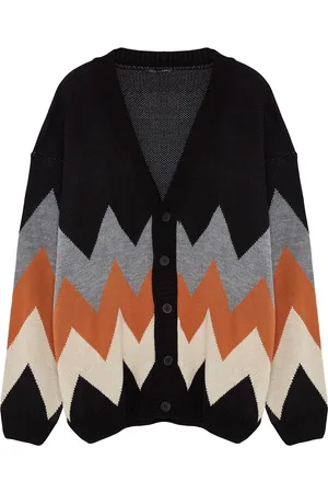 Trendyol Black Large Size Oversize Fit Wide Fit Diamond Patterned Knitwear Cardigan