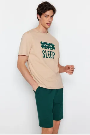 Trendyol Beige Regular Fit Knitted Summer Short Pajamas Set