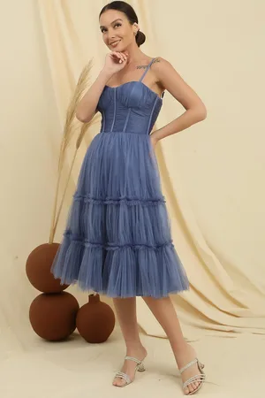 By Saygı Rope Strap Strapless Underwire Lined Jupons Tulle Tiered Tulle Short Dress