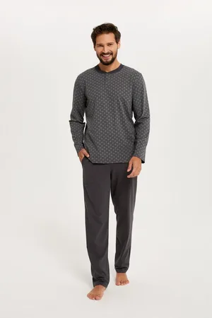 Italian Fashion Balmer pánské pyžamo dlouhé rukávy, dlouhé nohavice - potisk/grafit