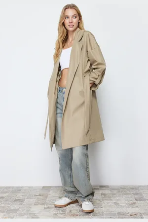 Trendyol Light Khaki Oversize Belted Water Repellent Long Trench Coat