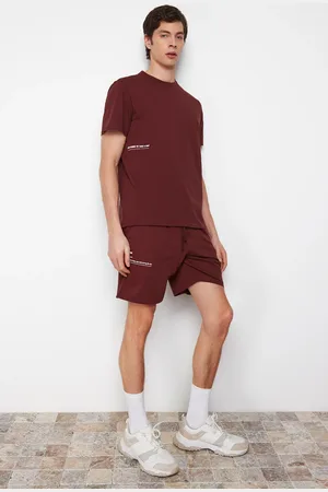 Trendyol Brown Motto Printed Knitted Shorts Pajamas Set
