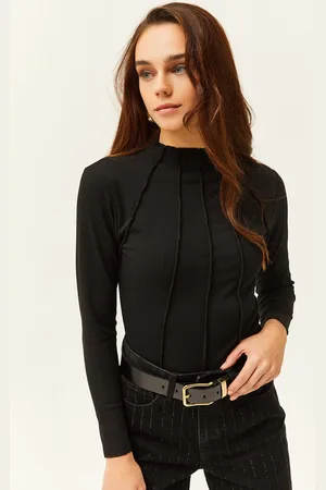 Olalook Dámská lycrová crop halenka s vysokým límcem