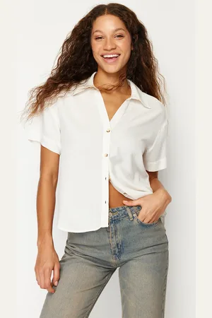 Trendyol Beige Short Sleeve Cotton Linen Blended Regular Fit Woven Shirt