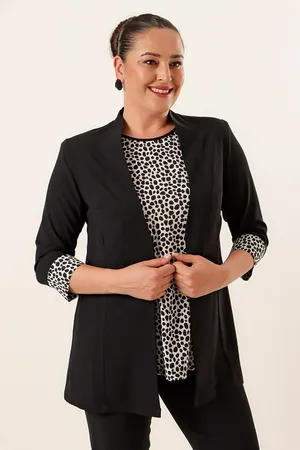 By Saygı Saygı Undershirt A Sako Rukávy Končí Leopardím Vzorem Krepu Plus Velikost 2 Ks Sada Černá