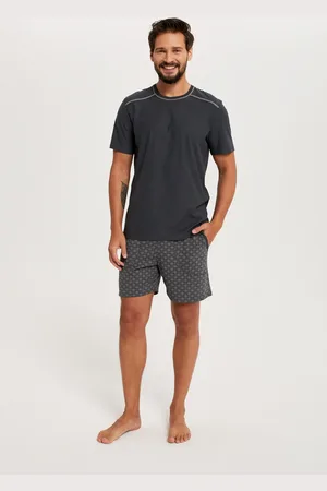 Italian Fashion Pánské pyžamo Abel, krátký rukáv, krátké nohavice - grafit/potisk