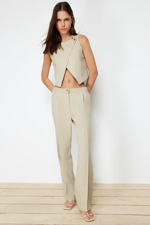 Trendyol Mink Straight Cut Ribbed Woven Trousers