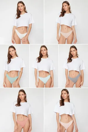 Trendyol White-Multicolored 7-Pack Cotton Brazilian Knitted Panties