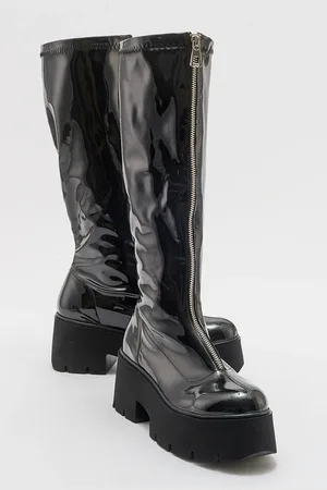 LuviShoes AMARONTE Black Patent Leather Thick Sole Women