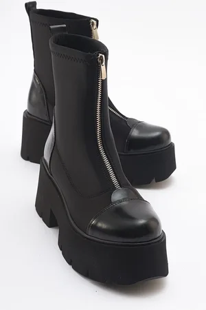 LuviShoes BRAY Black Patent Leather Scuba Thick Sole Women