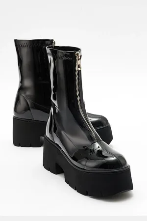 LuviShoes OVİL Black Patent Leather Thick Sole Women