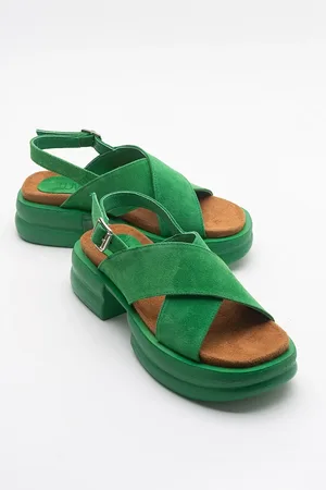 LuviShoes Většina dámských sandálů z pravé zelené semišové kůže