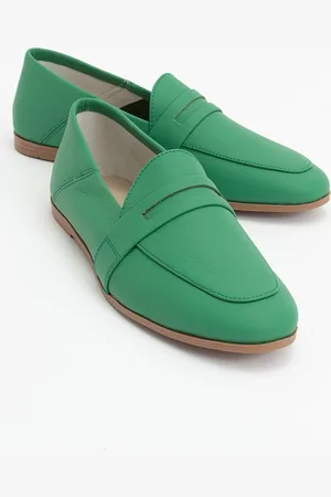 LuviShoes F05 Zelené Kožené Dámské Baleríny z Pravé Kůže