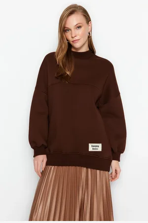 Trendyol Brown Oversize Knitted Polar Fleece Inside Furry Sweatshirt