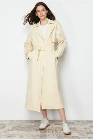 Trendyol Béžový oversized široký střih bavlněný trenčkot s páskem