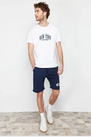 Trendyol Navy Blue Printed Regular Fit Knitted Shorts Pajamas Set