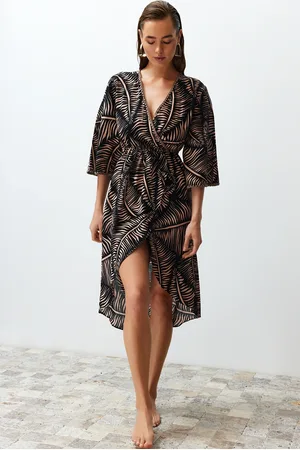 Trendyol Ethnic Patterned Midi Woven Flounce Beach Dress