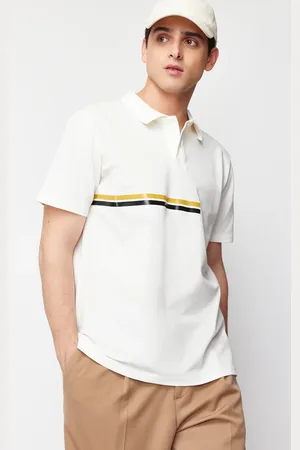 Trendyol White Regular Cut Stripe Printed 100% Cotton Polo Neck T-shirt