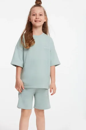 Grimelange Cali Knitting Comfort Fit Tracksuit Set Mint Green With Embroidery/Embroidery Round Neck.