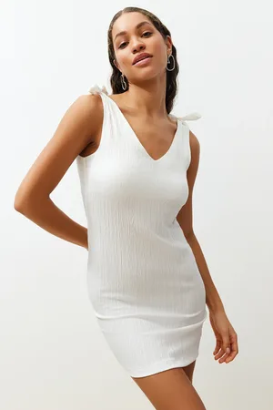Trendyol Ecru Mini Woven Tie Beach Dress