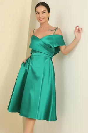 By Saygı Rope Strap Cross Neck Back Laced Lined Pocket Interlaced Satin Dress
