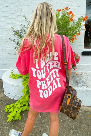 MADMEXT Pink Printed Oversize Round Neck Women