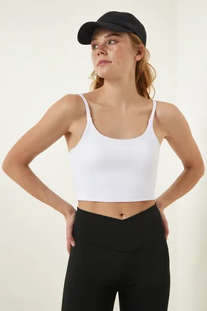 Happiness istanbul White Thin Strap Knitted Sports Bra