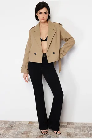 Trendyol Mink Premium Woven Trench Coat Crop Blazer Jacket