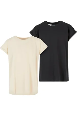 Urban classics Dívčí tričko Extended Shoulder Tee - 2 Pack smetanové/černé