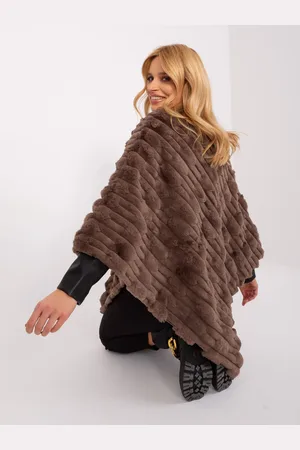 Wool Fashion Italia Hnědé hladké pončo na zimu