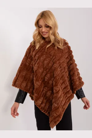 Wool Fashion Italia Světle hnědé dámské pončo s podšívkou