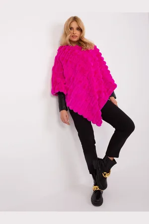 Wool Fashion Italia Dámské fuchsiové kožešinové pončo