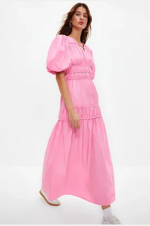Trendyol Pink Gather Detailed Long Woven Dress