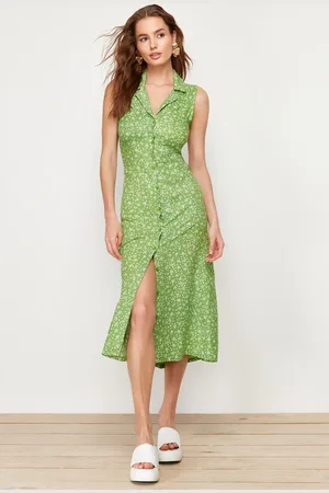 Trendyol Green Floral Viscose Midi Woven Dress