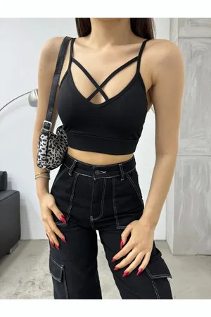 BİKELİFE Dámský přední křížový šňůrkový popruh s polstrovaným crop topem bustier