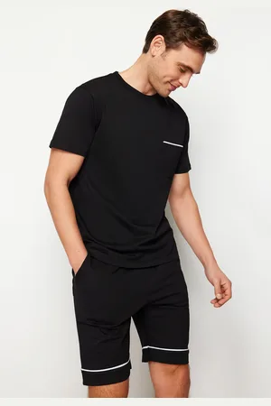 Trendyol Black Regular Fit Piping Knitted Shorts Pajamas Set